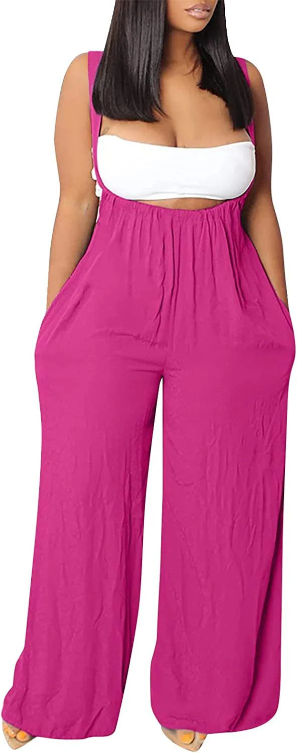 Women's Fashion Casual Solid Color Sling Wide-leg Trousers