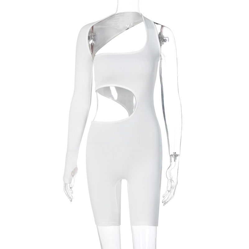 Hollow solid color jumpsuit