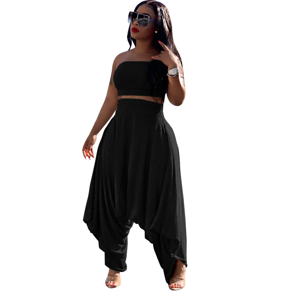 Women's solid color harem pants suit