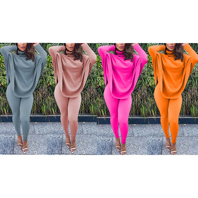 Independent Station Hot Sale Autumn And Winter Hot Style Casual Solid Color Bat Sleeve Suit Plus Size Two-Piece