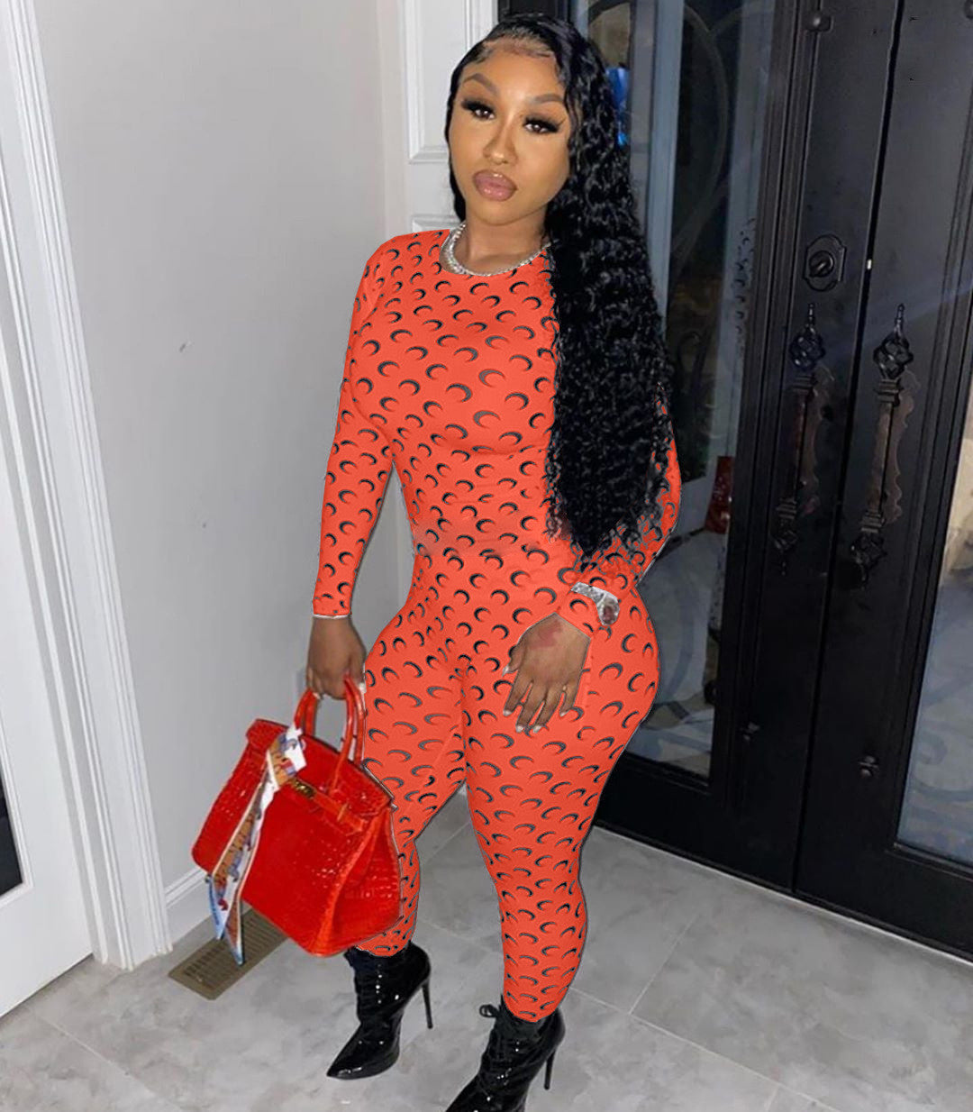Sexy women's moon pattern elastic waist bodysuit