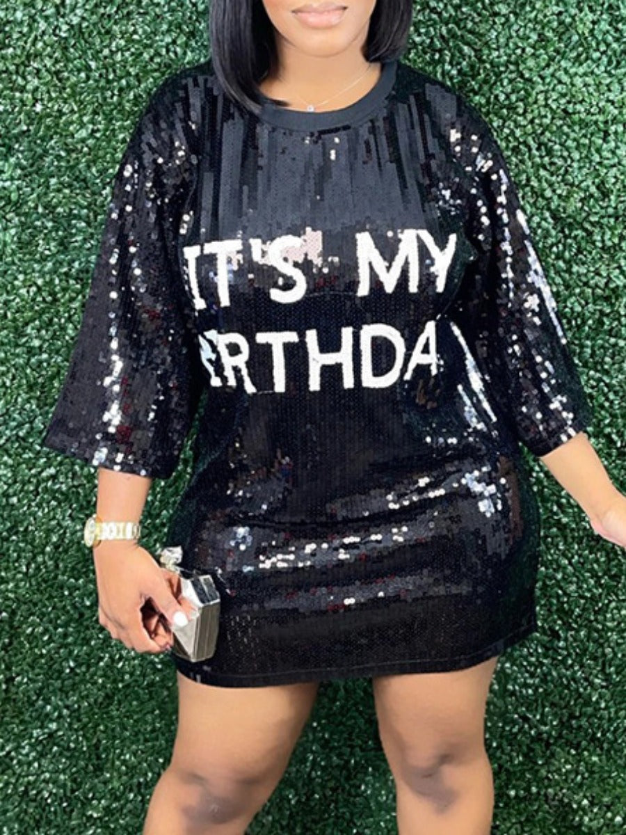 American Large Women's Loose Sequins Fashion Dress