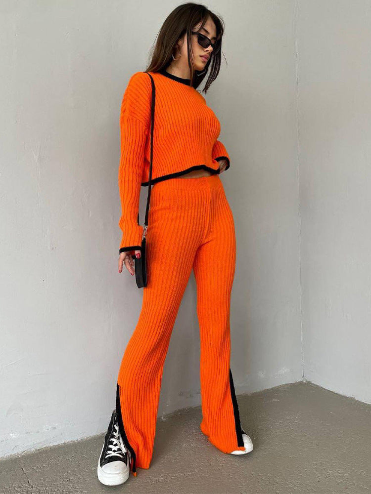 Lazy Color Contrast Suit Women's Knitted Sweater