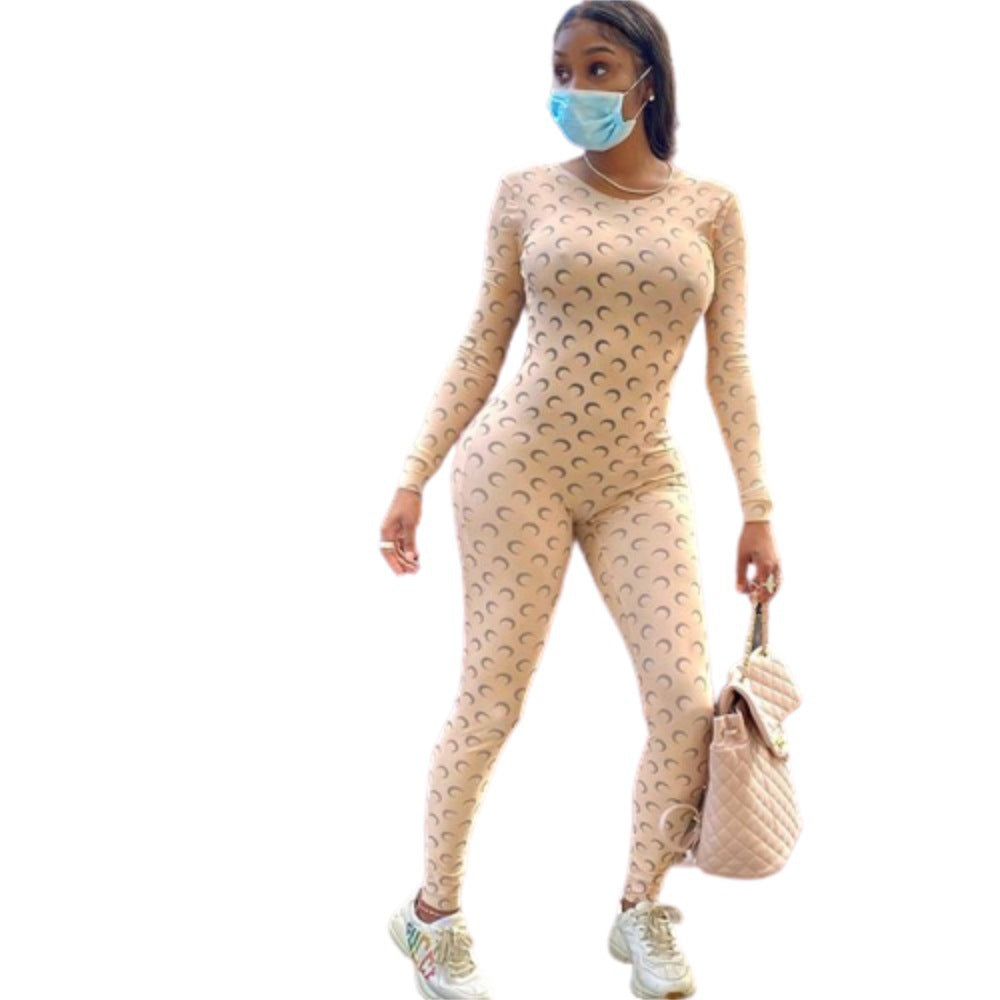 Sexy women's moon pattern elastic waist bodysuit