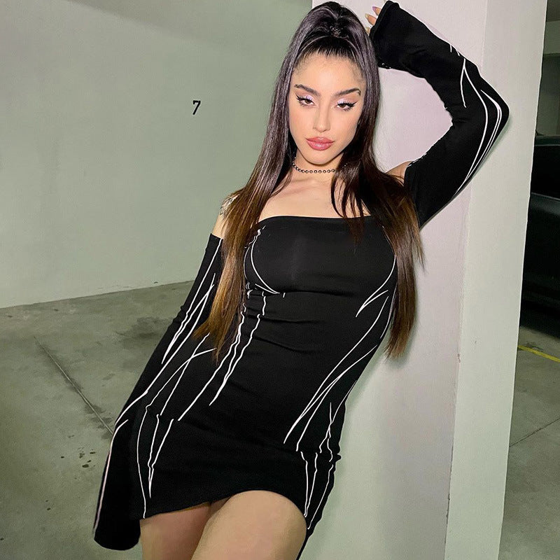 One-shoulder Leaky Back Trendy Oblique Cut Skirt With Waist