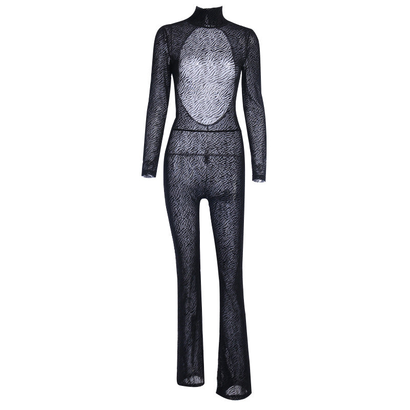 Animal print long sleeve trousers jumpsuit