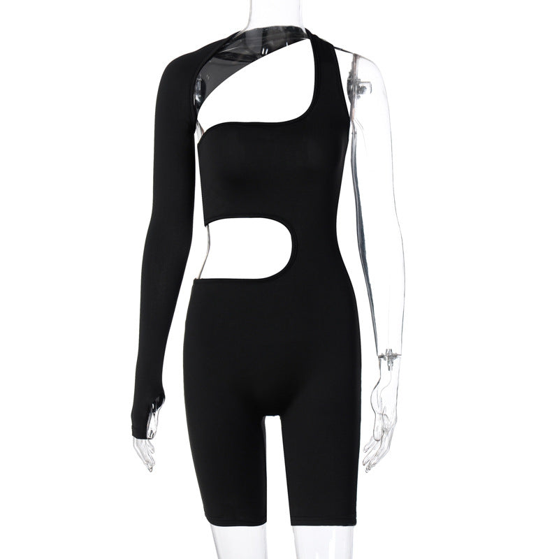 Hollow solid color jumpsuit
