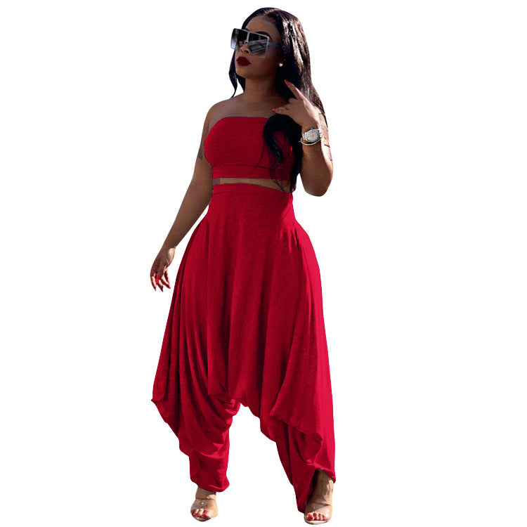 Women's solid color harem pants suit