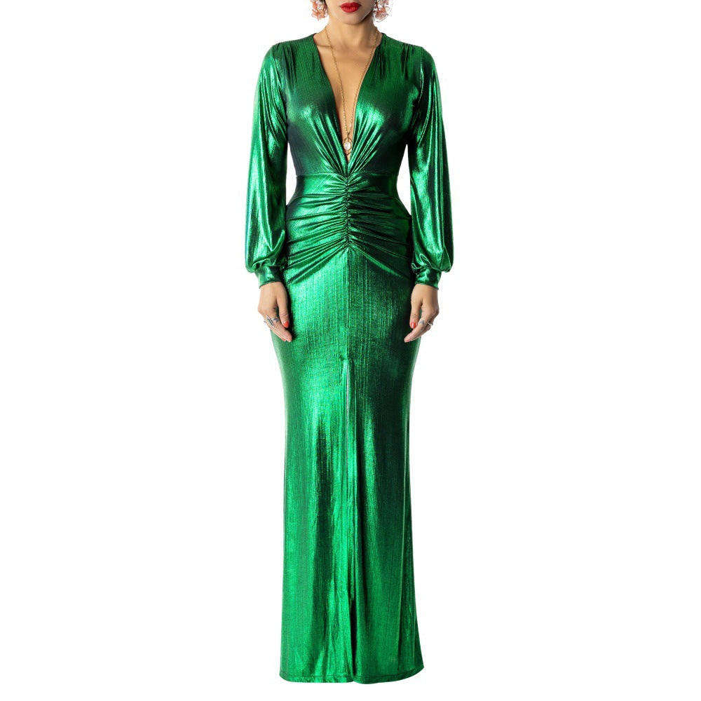 Pure Color Ice Silk Tight Sexy Women Clothing Dress