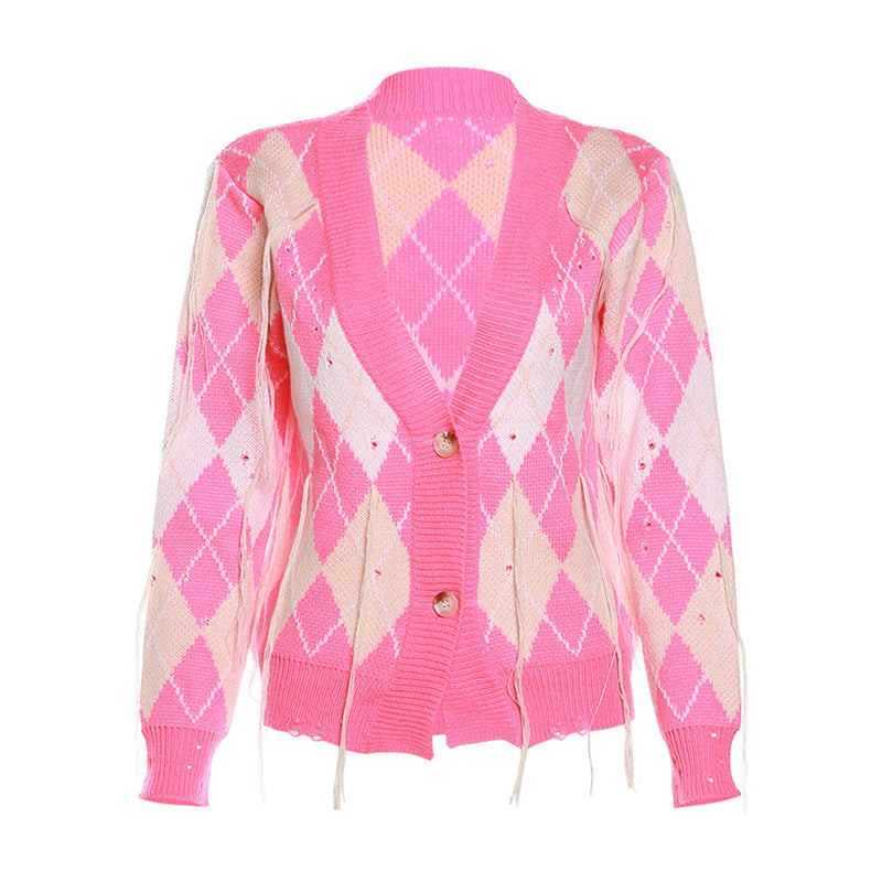 Women's Fashion Color Contrast Tassel Jacket