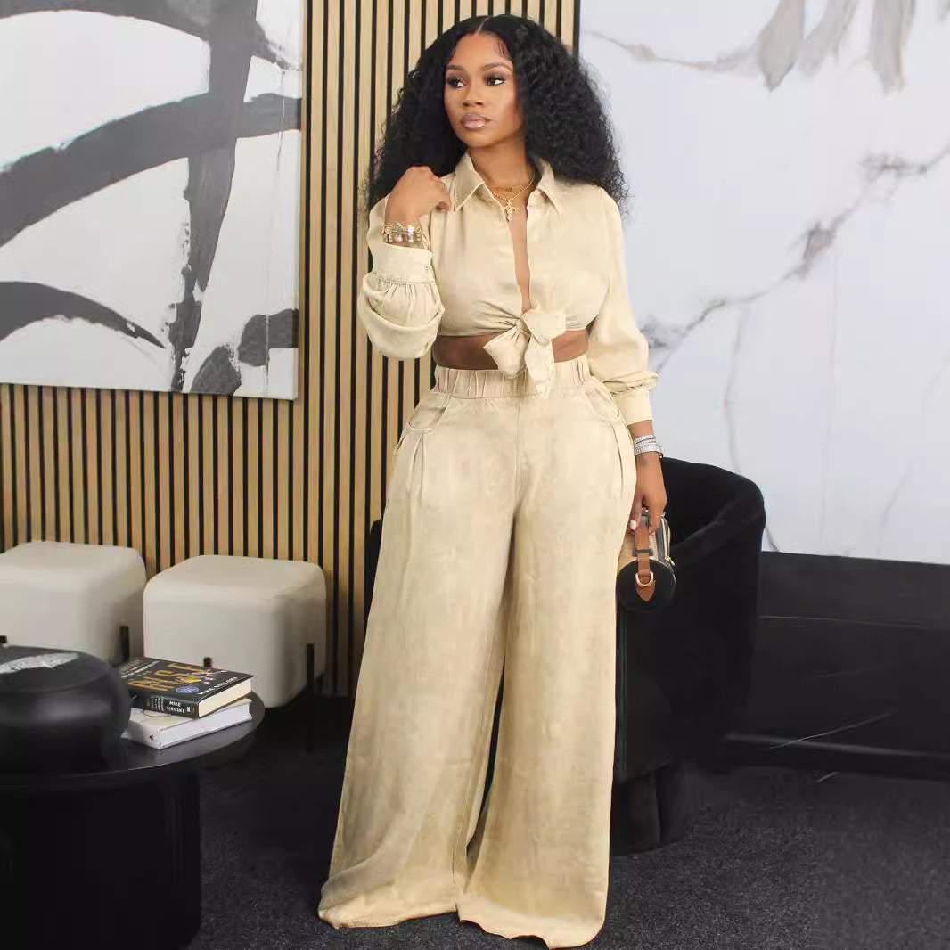 Women's Long-sleeved Casual Shirt Wide-leg Pants