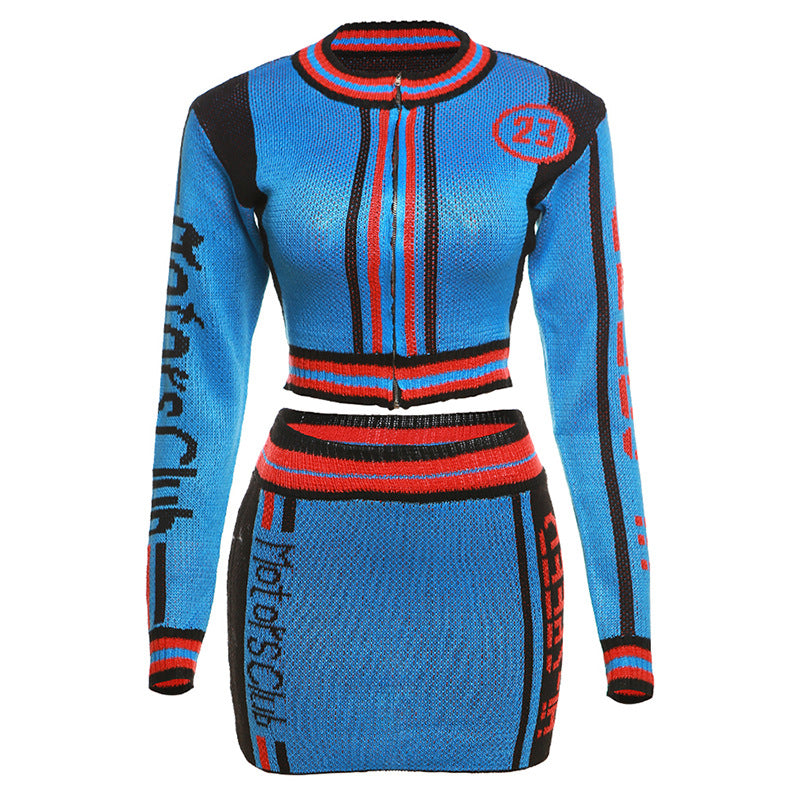 Women's Street Contrast Color Top High Waist Suit