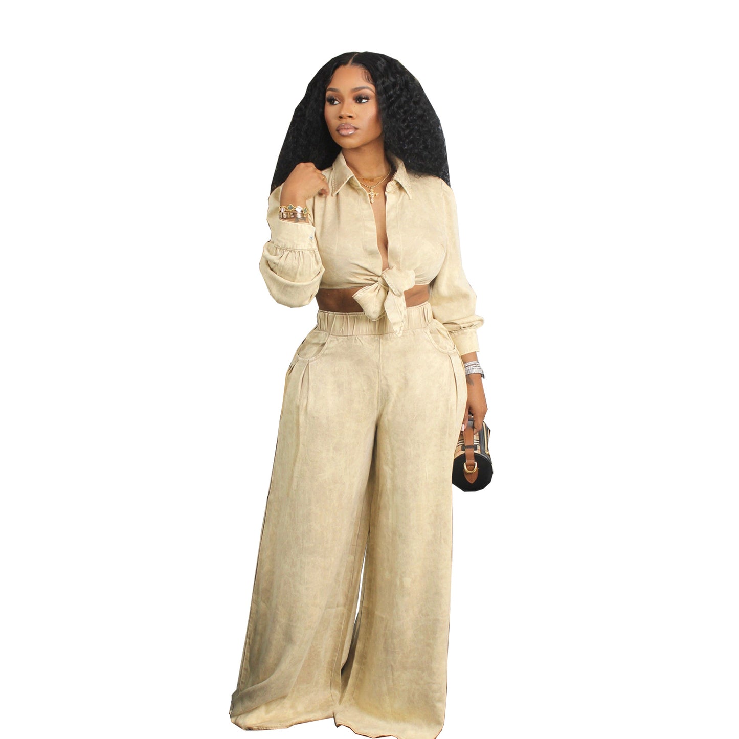 Women's Long-sleeved Casual Shirt Wide-leg Pants