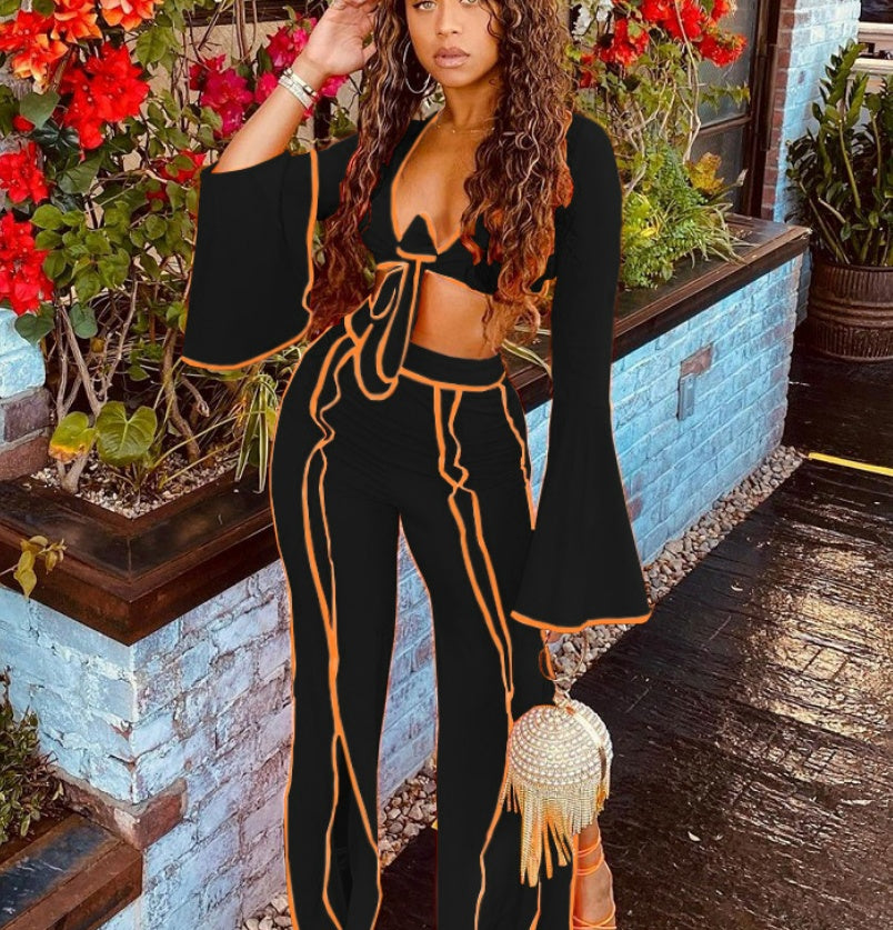 New Fall Women's Clothing Personalized Line Wide Leg Sports Suit