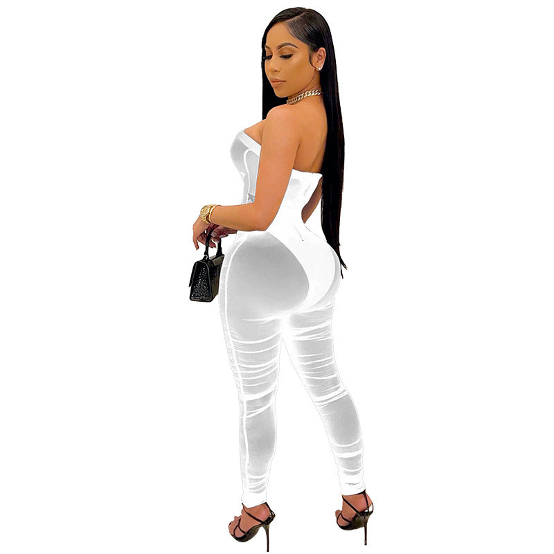 Sexy New Mesh Transparent Tights Jumpsuit High Belt Casual Temperament Commuter Pants