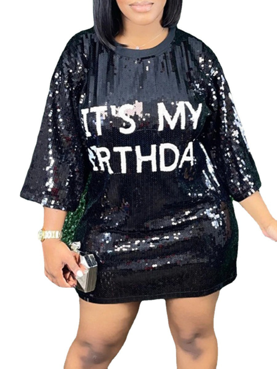 American Large Women's Loose Sequins Fashion Dress