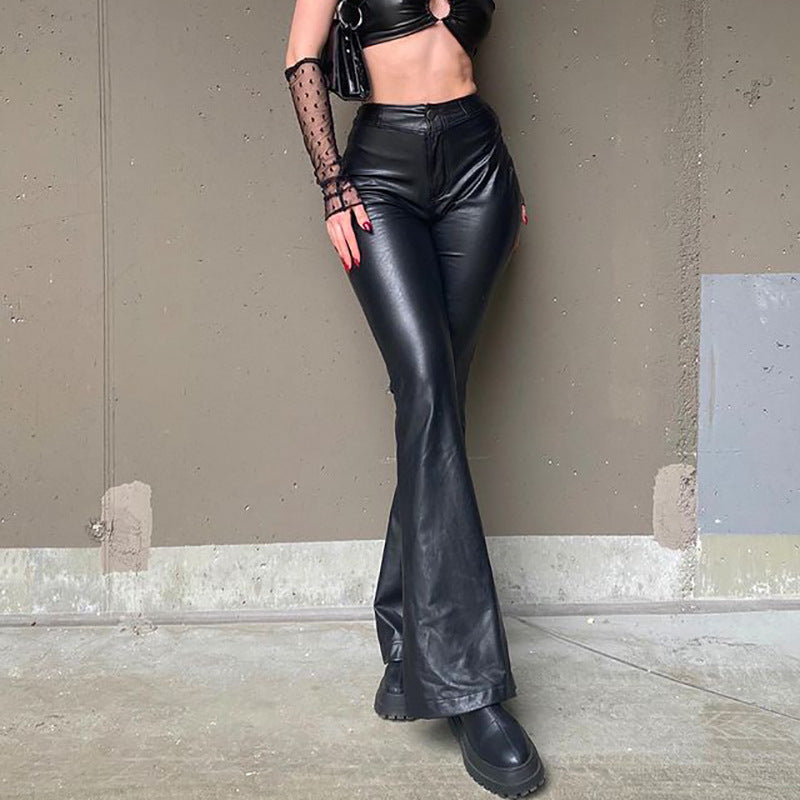 Women's PU Leather High Waist Stretch Fashion Bootleg Pants