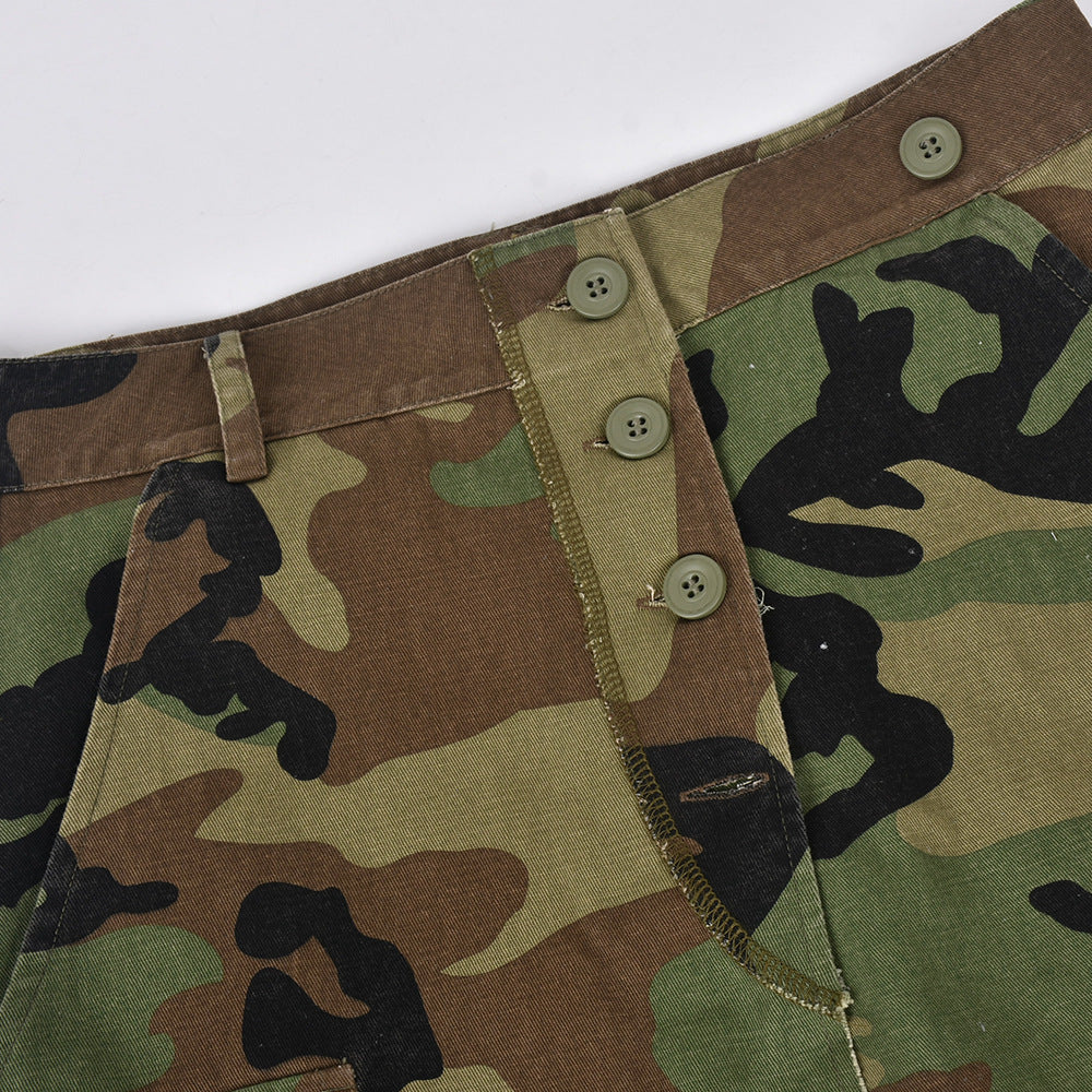 Women's Fashion Camouflage Slit Long Skirt