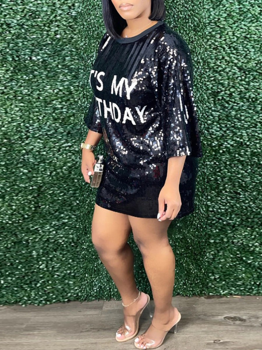 American Large Women's Loose Sequins Fashion Dress
