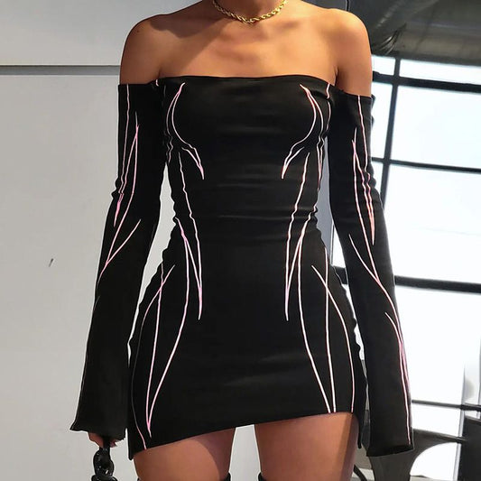 One-shoulder Leaky Back Trendy Oblique Cut Skirt With Waist