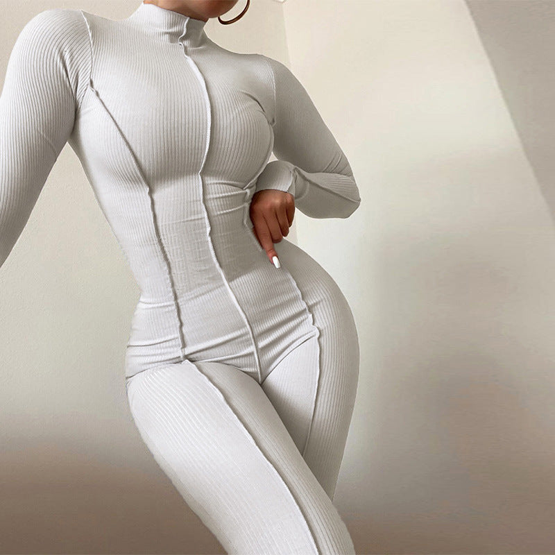 New Women's Fashion High Collar Tight High Waist Casual Solid Color Sports Jumpsuit