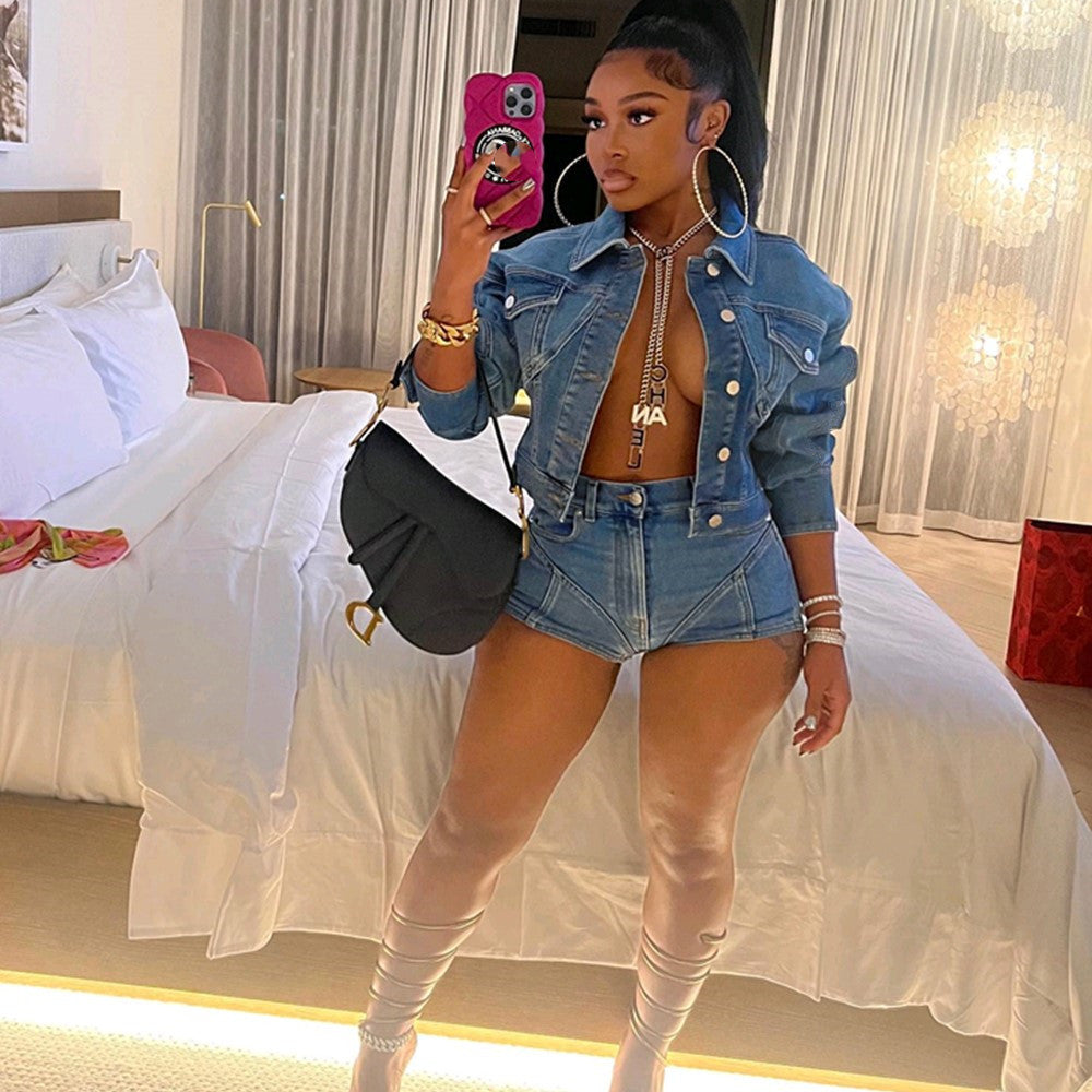 Denim Casual Suit Shorts Denim Suit